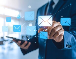 Businessman interacting with email network