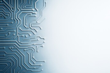 Wall Mural - abstract technology circuit background with blue electronic lines on left side and bright light grad