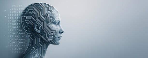 Wall Mural - futuristic human face with circuit board patterns symbolizing artificial intelligence and digital in