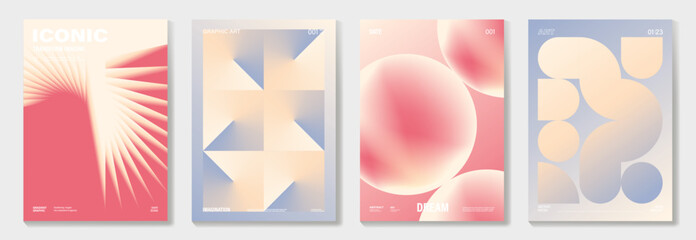 Wall Mural - modern gradient poster on light background vector set. cover template with blue pink gradient geomet