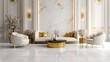 © GoenarsoBimo - Luxurious living space with elegant furniture and marble backdrop, gold accents