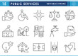 © Parbat - Public services related icons set. Public, transport, law, government, park, water tap, and so on. Vector editable stroke.