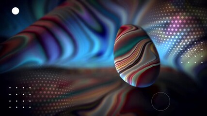 Abstract 3d rendering of swirling liquid colors and a patterned geometric object