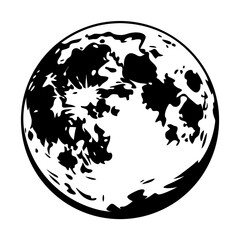 Moon surface crater illustration vector design-Black and white vector illustration of the moon showing crater details and surface textures, representing astronomy, space, and celestial exploration in