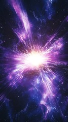 Wall Mural - Cosmic burst vibrant purple and blue nebula with light rays in deep space