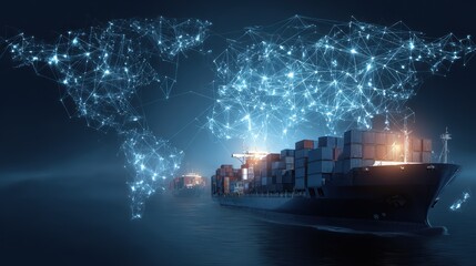 Wall Mural - stunning photo of ai and global logistics concept with world map, supply chain network, and containe
