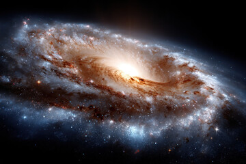 Wall Mural - Swirling galaxy with bright core and cosmic dust in deep space at night