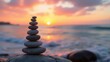 © Md Zakir Hossen - Zen Stones Balance with Golden Sky – Mindfulness and Calmness Concept