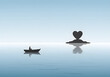 © Arif - Minimalist silhouette boat approaching heart shaped island on water