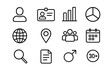© Павел Озарчук - Demographic Research Icons. Outline icon set of demographic research: profile icon, ID card, bar chart, pie