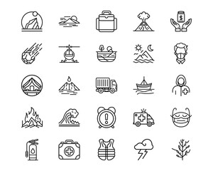 Wall Mural - natural disaster line vector icons