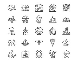 Wall Mural - natural disaster line vector icons