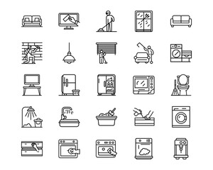 Wall Mural - cleaning and dusting line vector icons