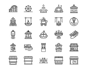 Wall Mural - amusement park line vector icons