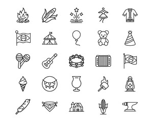 Wall Mural - festa junina line vector icons
