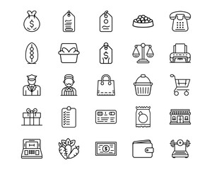 Wall Mural - supermarket line vector icons