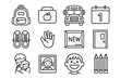 © Viacheslav - First School Day Icons. Outline icon set of celebrating first day of school: backpack, lunchbox, school bus,
