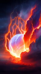 Wall Mural - mystical planet engulfed in fiery storm with vibrant energy dynamic clouds