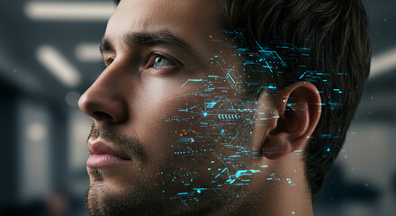 Futuristic man visualizing digital data streams for advanced tech insights and innovative solutions today