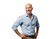 © Aysha - Bald man in blue shirt smiling and looking away, isolated on transparent background