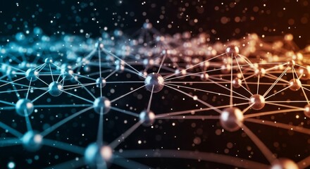 Abstract network of glowing spheres and connections, representing data or technology.