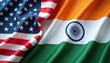 © Viktor - American, Indian flags flow together, international cooperation, partnership. Vibrant national symbols represent unity, diplomacy, economic relations between two countries. Image suggests global