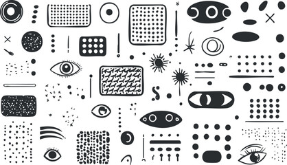 Wall Mural - abstract black and white pattern with various shapes eyes dots and geometric designs for creative ba