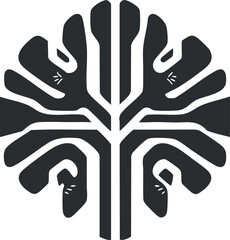 Wall Mural - abstract black and white stylized tree symbol with branches and leaves in a minimalist design