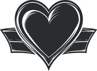 Wall Mural - black grunge heart symbol with a ribbon banner for vintage love and romantic design