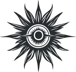 Wall Mural - black tribal sun symbol with spiky rays and circular center in abstract design