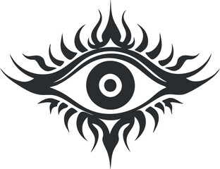 Wall Mural - black abstract eye symbol with stylized flame-like decorative elements in a minimalist design
