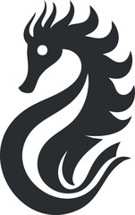 Wall Mural - Stylized black and white seahorse silhouette design with smooth curves and abstract shapes