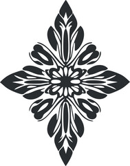 Wall Mural - black and white symmetrical ornamental floral pattern design with stylized leaves and decorative ele