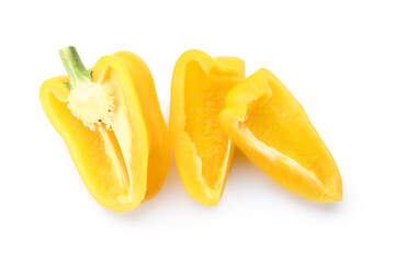 Wall Mural - cut yellow bell pepper on white background