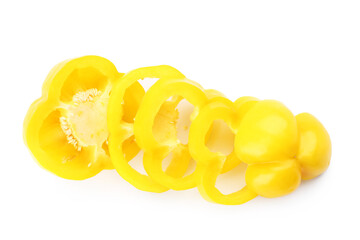 Wall Mural - slices of yellow bell pepper on white background