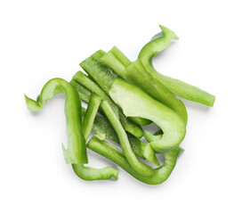 Wall Mural - pieces of green bell pepper on white background