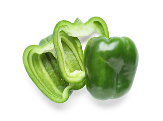 Wall Mural - cut green bell pepper on white background