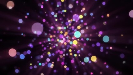 Abstract colorful bokeh lights radiating outward on a dark background