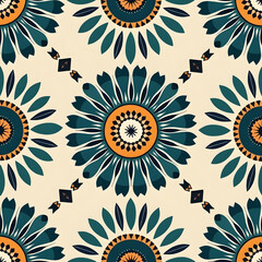 Wall Mural - Beautiful teal and orange floral pattern, perfect for textile design and backgrounds.