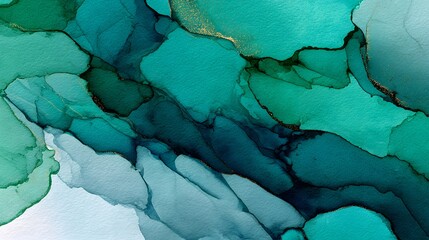 Wall Mural - Abstract Watercolor Painting in Shades of Blue and Green with Fluid Layered Texture