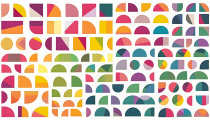Wall Mural - Colorful abstract geometric design with varied shapes and a white background.