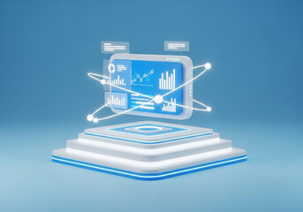 Futuristic holographic display platform showcasing complex data and futuristic technology