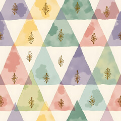 Wall Mural - Watercolor geometric pattern with overlapping triangles and gold accents.