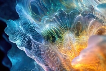 Wall Mural - abstract art depicting a luminous, organic form resembling a coral or sea anemone, with intricate de