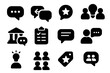 © Olha - Public Feedback Icons. Solid style icons of public feedback: open comment, forum reply, public review, group suggestion, town hall