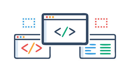 website development interface, showcasing coding and programming elements for web applications and d