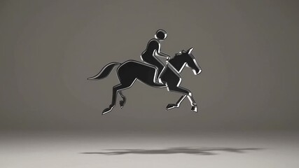 Three-Dimensional Icon or Symbol of Equestrian Horse and Rider Jumping Over Fence Obstacle