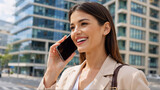 Młoda kobieta rozmawiająca przez telefon w centrum miasta