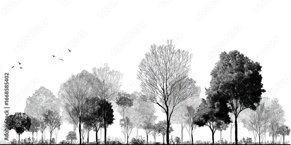 Architectural Drawings, Minimal style cad tree with roots line drawing ...