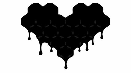 Wall Mural - Black heart shape with dripping paint effect and a pattern of three leaf shapes inside the heart design